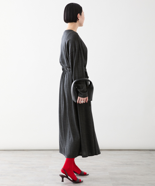 セール】ROOM NO.8 BLACK WOOLJRSY GATHER ドレス BSR8O-003