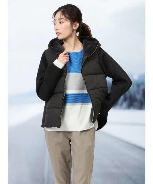 m.f.editorial（エムエフエディトリアル）の「【ショート丈】m.f.エディトリアル レディース ボンディング切替 ショートブルゾン（ブルゾン・レディース・アイボリー/ブラック/グレー・MEDIUM/LARGE）」の2枚目の写真