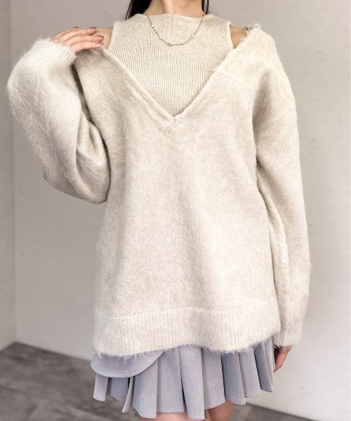 Per sist ence(パーシエンス)の「アルパカタッチ7Gアンサンブル風プルオーバー(ニット/セーター・レディース・モカ/アイボリー/ブラック/グレー・FREE)」の6枚目の写真