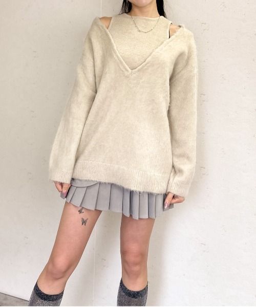 Per sist ence(パーシエンス)の「アルパカタッチ7Gアンサンブル風プルオーバー(ニット/セーター・レディース・モカ/アイボリー/ブラック/グレー・FREE)」の9枚目の写真