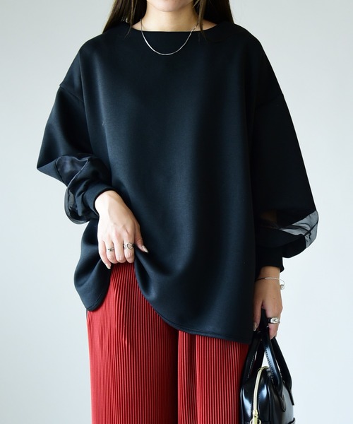 and it_（アンドイット）の「シアー切替スクーバワイドプルオーバー（スウェット・レディース・チャコール/アイボリー/ブラック・M）」の9枚目の写真