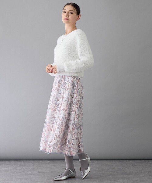 AW24/25◆ウール & シルク エンブロイダリースカート スノーフラワーエンブロイダリー スカート(スカート)|ANAYI