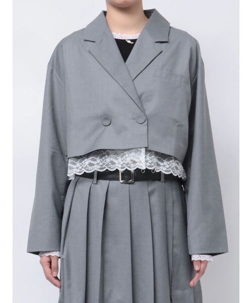 jouetie（ジュエティ）の「ヘムレースショートジャケット【セットアップ対応】卒業式 入学式 結婚式 二次会（テーラードジャケット・レディース・グレー/レッド/ブルー・MEDIUM）」の12枚目の写真