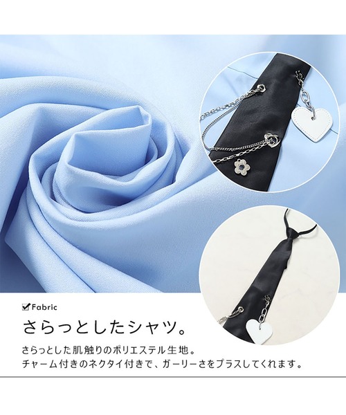 GOLDJAPAN(ゴールドジャパン)の「カレッジネクタイ付きロングシャツ【大きいサイズ対応】(シャツ/ブラウス・レディース・ブルー/ホワイト・LL/3L/4L/5L/6L)」の9枚目の写真