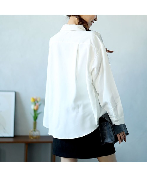 GOLDJAPAN(ゴールドジャパン)の「カレッジネクタイ付きロングシャツ【大きいサイズ対応】(シャツ/ブラウス・レディース・ブルー/ホワイト・LL/3L/4L/5L/6L)」の12枚目の写真