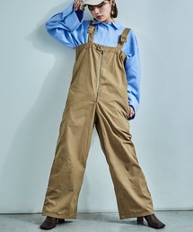 【M-4L】 センタージップ ハイウエストサロペット ワイドパンツ