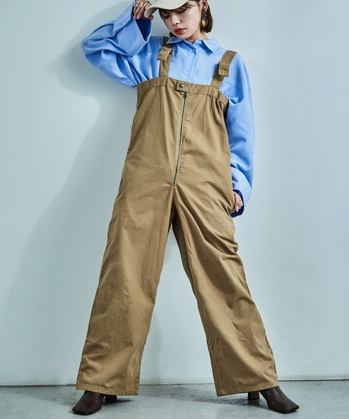 Fashion Letter（ファッションレター）の「【M-4L】 センタージップ ハイウエストサロペット ワイドパンツ（サロペット/オーバーオール・レディース・カーキ/ブラック/ベージュ・4L/3L/LL/L/M）」の3枚目の写真