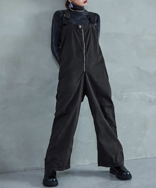 Fashion Letter（ファッションレター）の「【M-4L】 センタージップ ハイウエストサロペット ワイドパンツ（サロペット/オーバーオール・レディース・カーキ/ブラック/ベージュ・4L/3L/LL/L/M）」の2枚目の写真