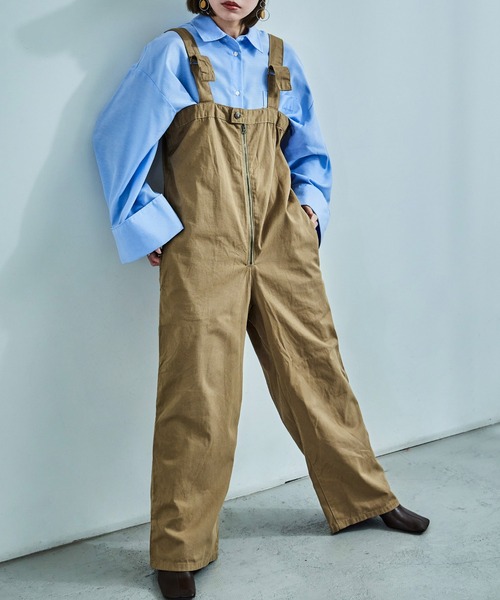 Fashion Letter（ファッションレター）の「【M-4L】 センタージップ ハイウエストサロペット ワイドパンツ（サロペット/オーバーオール・レディース・カーキ/ブラック/ベージュ・4L/3L/LL/L/M）」の4枚目の写真