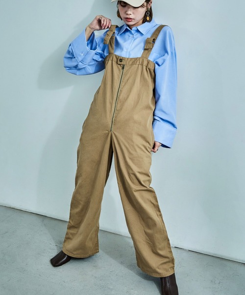 Fashion Letter（ファッションレター）の「【M-4L】 センタージップ ハイウエストサロペット ワイドパンツ（サロペット/オーバーオール・レディース・カーキ/ブラック/ベージュ・4L/3L/LL/L/M）」の6枚目の写真