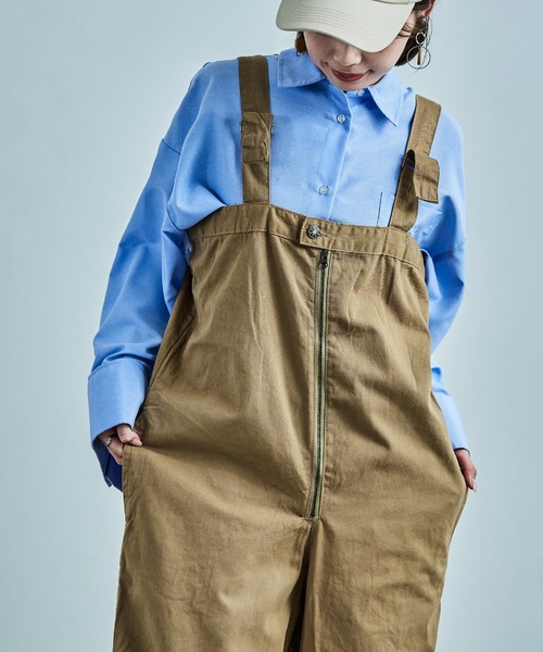 Fashion Letter（ファッションレター）の「【M-4L】 センタージップ ハイウエストサロペット ワイドパンツ（サロペット/オーバーオール・レディース・カーキ/ブラック/ベージュ・4L/3L/LL/L/M）」の7枚目の写真