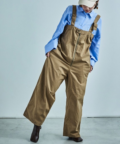 Fashion Letter（ファッションレター）の「【M-4L】 センタージップ ハイウエストサロペット ワイドパンツ（サロペット/オーバーオール・レディース・カーキ/ブラック/ベージュ・4L/3L/LL/L/M）」の8枚目の写真