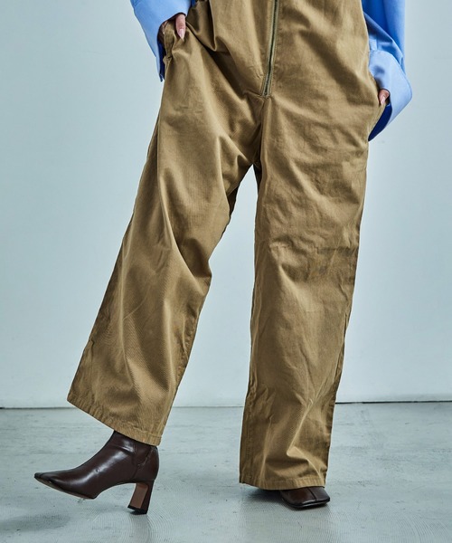 Fashion Letter（ファッションレター）の「【M-4L】 センタージップ ハイウエストサロペット ワイドパンツ（サロペット/オーバーオール・レディース・カーキ/ブラック/ベージュ・4L/3L/LL/L/M）」の9枚目の写真