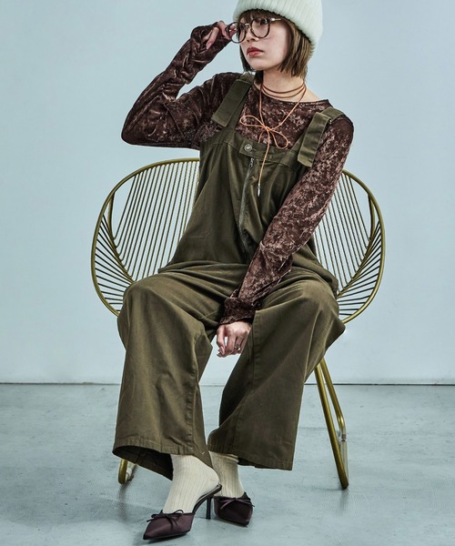 Fashion Letter（ファッションレター）の「【M-4L】 センタージップ ハイウエストサロペット ワイドパンツ（サロペット/オーバーオール・レディース・カーキ/ブラック/ベージュ・4L/3L/LL/L/M）」の16枚目の写真