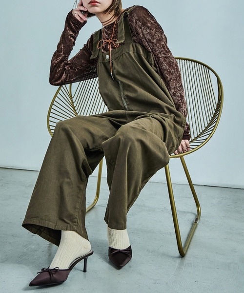 Fashion Letter（ファッションレター）の「【M-4L】 センタージップ ハイウエストサロペット ワイドパンツ（サロペット/オーバーオール・レディース・カーキ/ブラック/ベージュ・4L/3L/LL/L/M）」の17枚目の写真