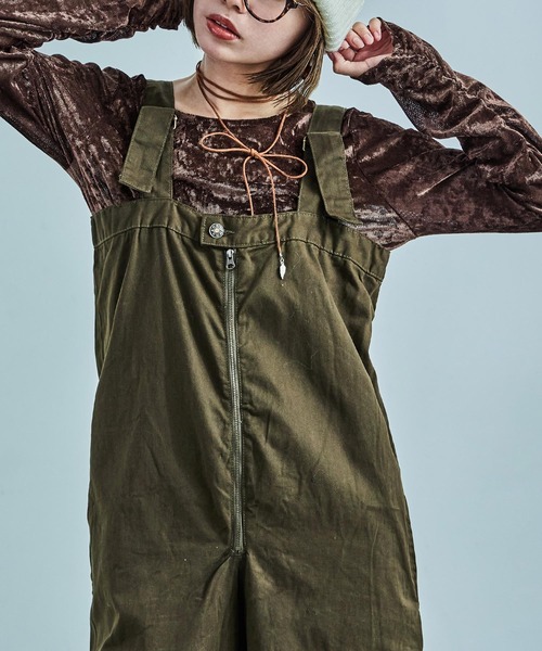 Fashion Letter（ファッションレター）の「【M-4L】 センタージップ ハイウエストサロペット ワイドパンツ（サロペット/オーバーオール・レディース・カーキ/ブラック/ベージュ・4L/3L/LL/L/M）」の18枚目の写真