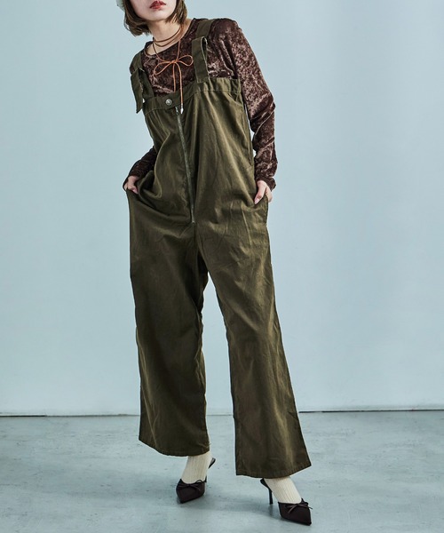 Fashion Letter（ファッションレター）の「【M-4L】 センタージップ ハイウエストサロペット ワイドパンツ（サロペット/オーバーオール・レディース・カーキ/ブラック/ベージュ・4L/3L/LL/L/M）」の19枚目の写真