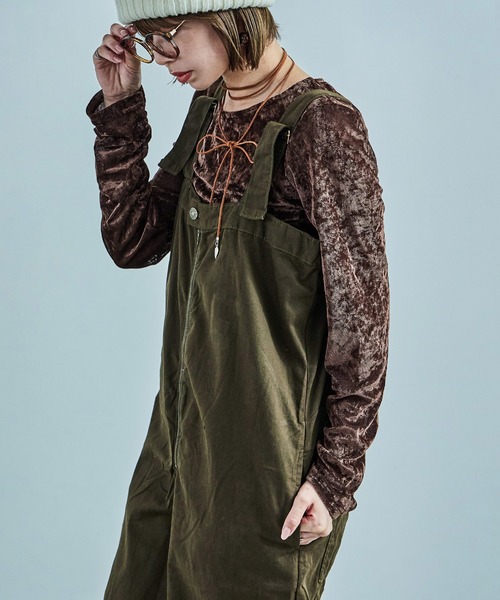 Fashion Letter（ファッションレター）の「【M-4L】 センタージップ ハイウエストサロペット ワイドパンツ（サロペット/オーバーオール・レディース・カーキ/ブラック/ベージュ・4L/3L/LL/L/M）」の21枚目の写真