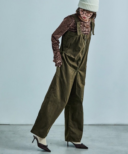 Fashion Letter（ファッションレター）の「【M-4L】 センタージップ ハイウエストサロペット ワイドパンツ（サロペット/オーバーオール・レディース・カーキ/ブラック/ベージュ・4L/3L/LL/L/M）」の22枚目の写真