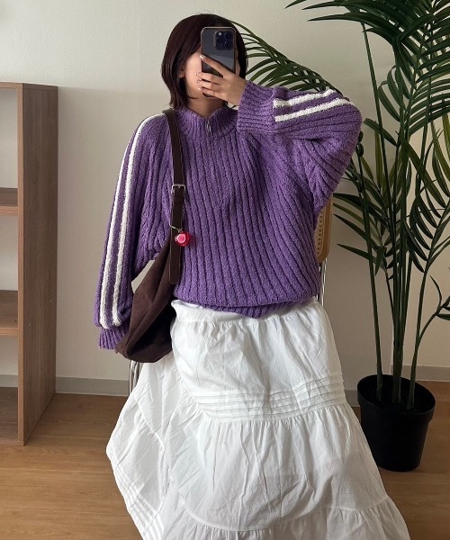 nemne store（ネンネストア）の「[keel]ブークレニットジップトラック（ニット/セーター・レディース・ネイビー/パープル系・SMALL/MEDIUM）」の2枚目の写真