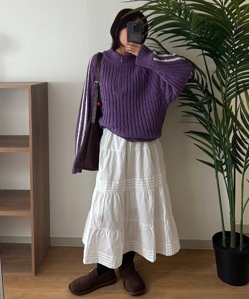 nemne store（ネンネストア）の「[keel]ブークレニットジップトラック（ニット/セーター・レディース・ネイビー/パープル系・SMALL/MEDIUM）」の4枚目の写真