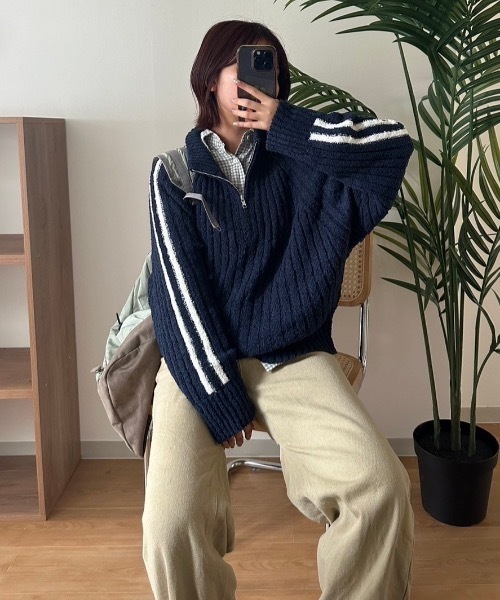 nemne store（ネンネストア）の「[keel]ブークレニットジップトラック（ニット/セーター・レディース・ネイビー/パープル系・SMALL/MEDIUM）」の6枚目の写真