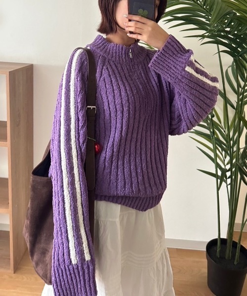 nemne store（ネンネストア）の「[keel]ブークレニットジップトラック（ニット/セーター・レディース・ネイビー/パープル系・SMALL/MEDIUM）」の3枚目の写真