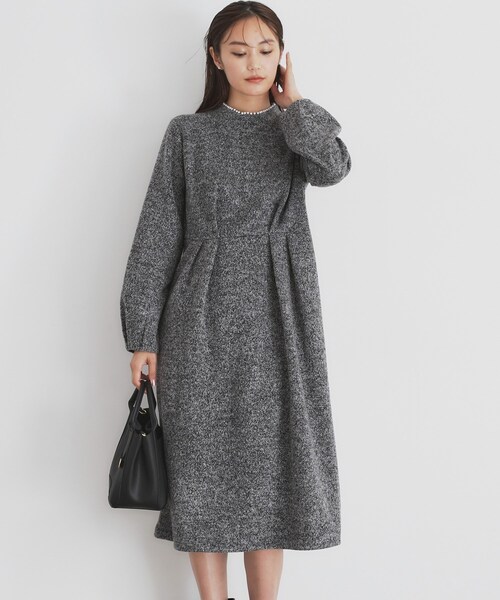 index（インデックス）の「◆《S-LLsize》起毛ツイード調ジャージワンピース【洗濯機洗い可】（ワンピース・レディース・グレー/ブルーグリーン/ベージュ系その他7/ブラック系3・40/36/42/38）」の2枚目の写真