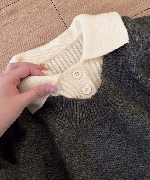 Dita Muaj.(ディータムアージュ)の「襟付きタンクトップ+ニットセット(ニット/セーター・レディース・グレー・FREE)」の2枚目の写真