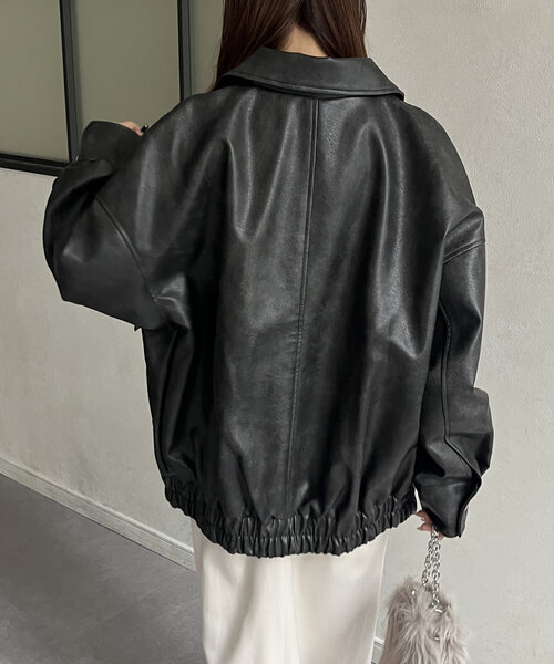 Thevon（ゼボン）の「ステンカラー合皮ブルゾン（ブルゾン・レディース・グレイッシュベージュ/ブラック/ブラウン・FREE）」の5枚目の写真