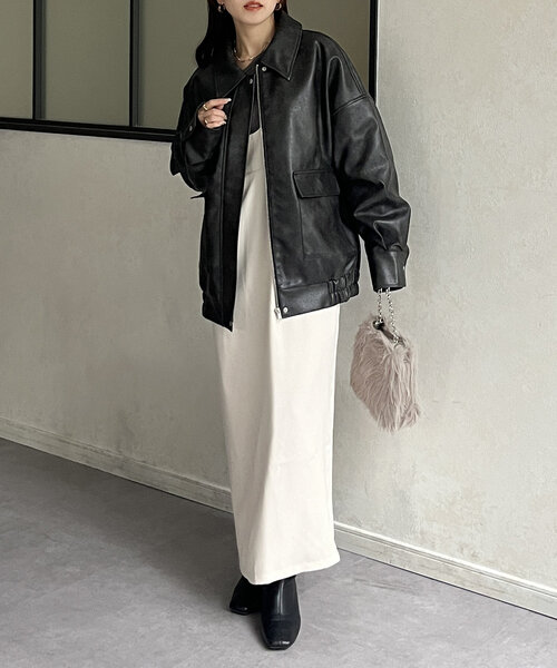 Thevon（ゼボン）の「ステンカラー合皮ブルゾン（ブルゾン・レディース・グレイッシュベージュ/ブラック/ブラウン・FREE）」の8枚目の写真