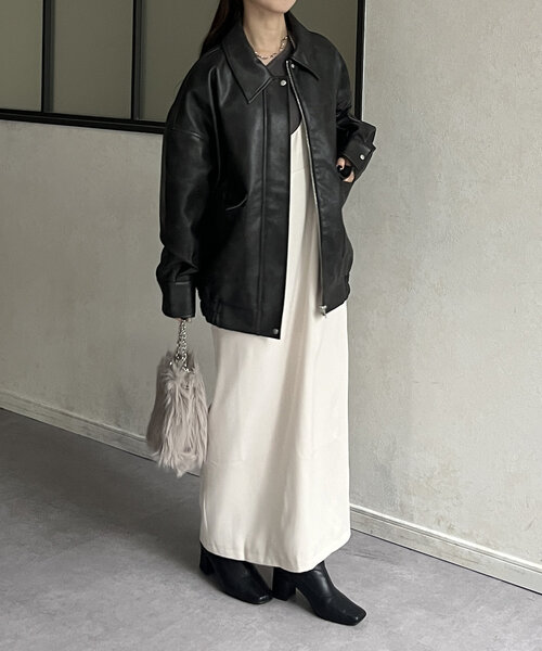 Thevon（ゼボン）の「ステンカラー合皮ブルゾン（ブルゾン・レディース・グレイッシュベージュ/ブラック/ブラウン・FREE）」の10枚目の写真