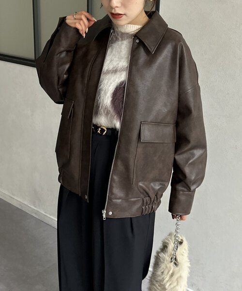 Thevon（ゼボン）の「ステンカラー合皮ブルゾン（ブルゾン・レディース・グレイッシュベージュ/ブラック/ブラウン・FREE）」の12枚目の写真