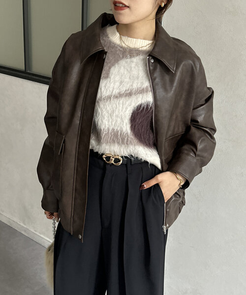 Thevon（ゼボン）の「ステンカラー合皮ブルゾン（ブルゾン・レディース・グレイッシュベージュ/ブラック/ブラウン・FREE）」の15枚目の写真