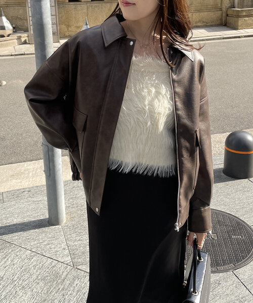 Thevon（ゼボン）の「ステンカラー合皮ブルゾン（ブルゾン・レディース・グレイッシュベージュ/ブラック/ブラウン・FREE）」の20枚目の写真