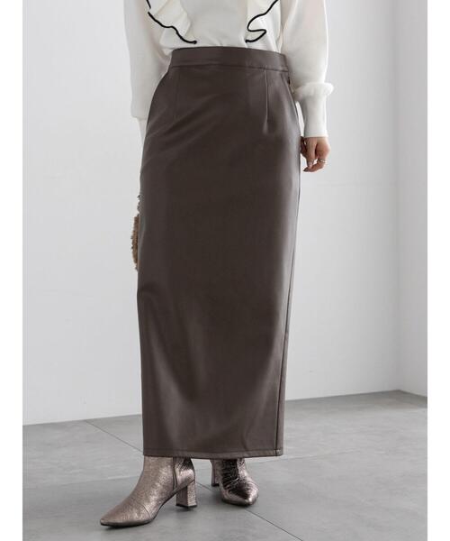Te chichi(テチチ)の「エコレザーロングナロースカート(スカート・レディース・ブラウン/ブラック・F)」の1枚目の写真