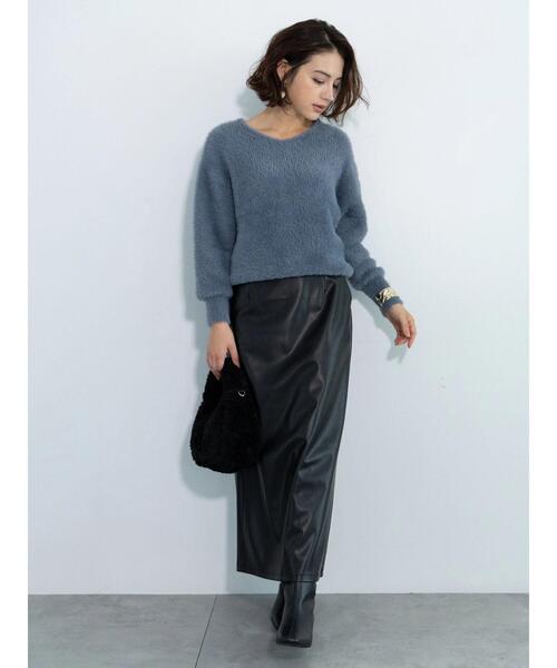 Te chichi(テチチ)の「エコレザーロングナロースカート(スカート・レディース・ブラウン/ブラック・F)」の4枚目の写真