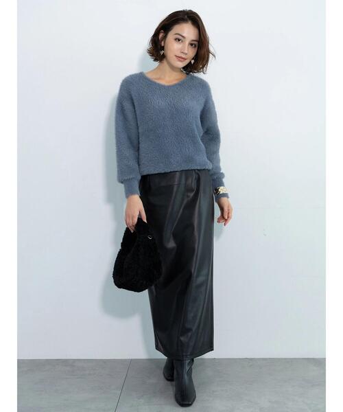 Te chichi(テチチ)の「エコレザーロングナロースカート(スカート・レディース・ブラウン/ブラック・F)」の5枚目の写真