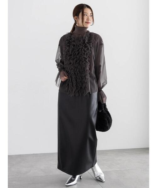 Te chichi(テチチ)の「エコレザーロングナロースカート(スカート・レディース・ブラウン/ブラック・F)」の7枚目の写真