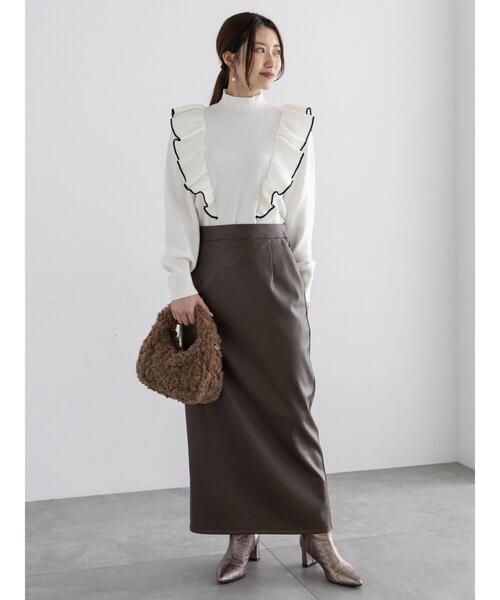 Te chichi(テチチ)の「エコレザーロングナロースカート(スカート・レディース・ブラウン/ブラック・F)」の10枚目の写真