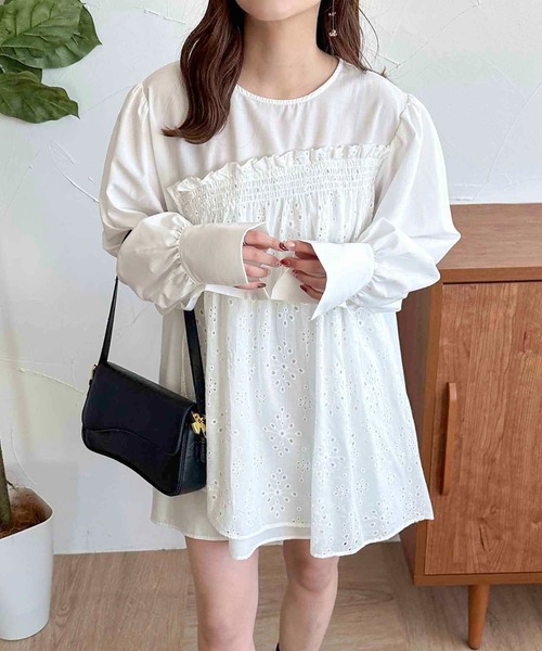 apres jour clair(アプレジュールクレア)の「【apres jour clair】レースチュニックブラウス【ZOZOTOWN限定アイテム】(シャツ/ブラウス・レディース・ブルー系その他/オフホワイト・フリー/X-LARGE)」の6枚目の写真