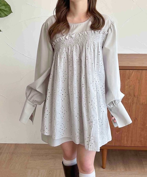 apres jour clair(アプレジュールクレア)の「【apres jour clair】レースチュニックブラウス【ZOZOTOWN限定アイテム】(シャツ/ブラウス・レディース・ブルー系その他/オフホワイト・フリー/X-LARGE)」の11枚目の写真