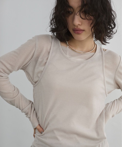 ANGIE(アンジー)の「タンクレイヤード リブ シアー トップス(Tシャツ/カットソー・レディース・ライトイエロー/オフホワイト/ライトベージュ/ブラック・FREE)」の3枚目の写真
