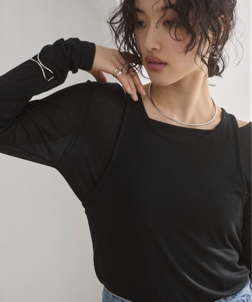 ANGIE(アンジー)の「タンクレイヤード リブ シアー トップス(Tシャツ/カットソー・レディース・ライトイエロー/オフホワイト/ライトベージュ/ブラック・FREE)」の19枚目の写真