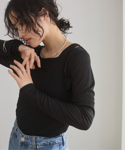 ANGIE(アンジー)の「タンクレイヤード リブ シアー トップス(Tシャツ/カットソー・レディース・ライトイエロー/オフホワイト/ライトベージュ/ブラック・FREE)」の20枚目の写真