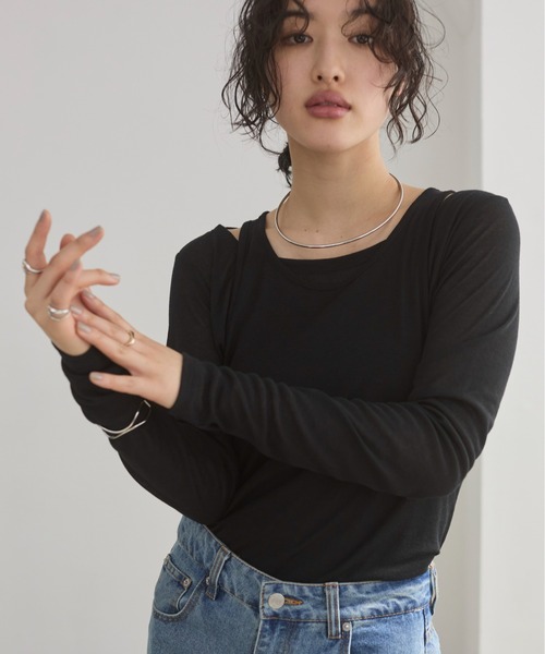 ANGIE(アンジー)の「タンクレイヤード リブ シアー トップス(Tシャツ/カットソー・レディース・ライトイエロー/オフホワイト/ライトベージュ/ブラック・FREE)」の21枚目の写真