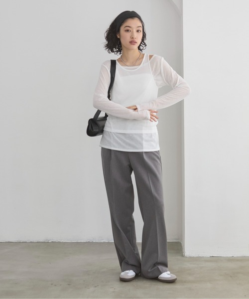 ANGIE(アンジー)の「タンクレイヤード リブ シアー トップス(Tシャツ/カットソー・レディース・ライトイエロー/オフホワイト/ライトベージュ/ブラック・FREE)」の22枚目の写真
