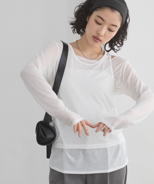 ANGIE(アンジー)の「タンクレイヤード リブ シアー トップス(Tシャツ/カットソー・レディース・ライトイエロー/オフホワイト/ライトベージュ/ブラック・FREE)」の8枚目の写真