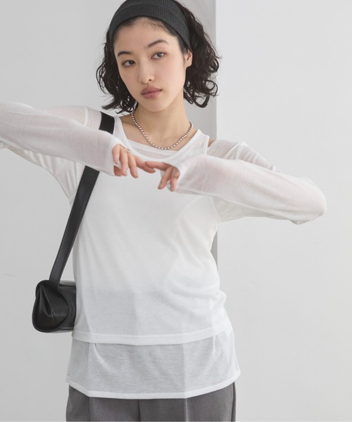 ANGIE(アンジー)の「タンクレイヤード リブ シアー トップス(Tシャツ/カットソー・レディース・ライトイエロー/オフホワイト/ライトベージュ/ブラック・FREE)」の9枚目の写真