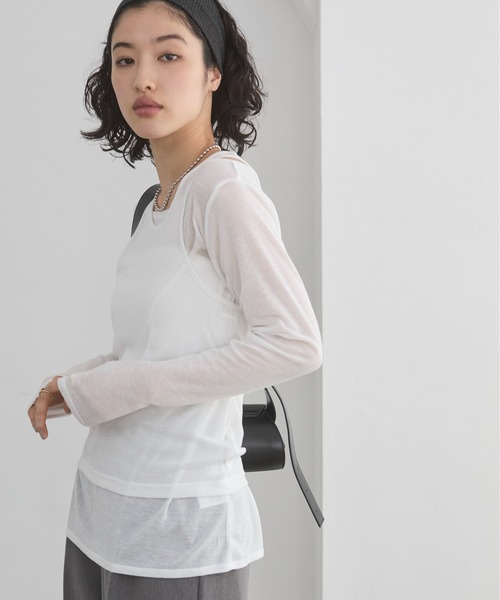 ANGIE(アンジー)の「タンクレイヤード リブ シアー トップス(Tシャツ/カットソー・レディース・ライトイエロー/オフホワイト/ライトベージュ/ブラック・FREE)」の10枚目の写真